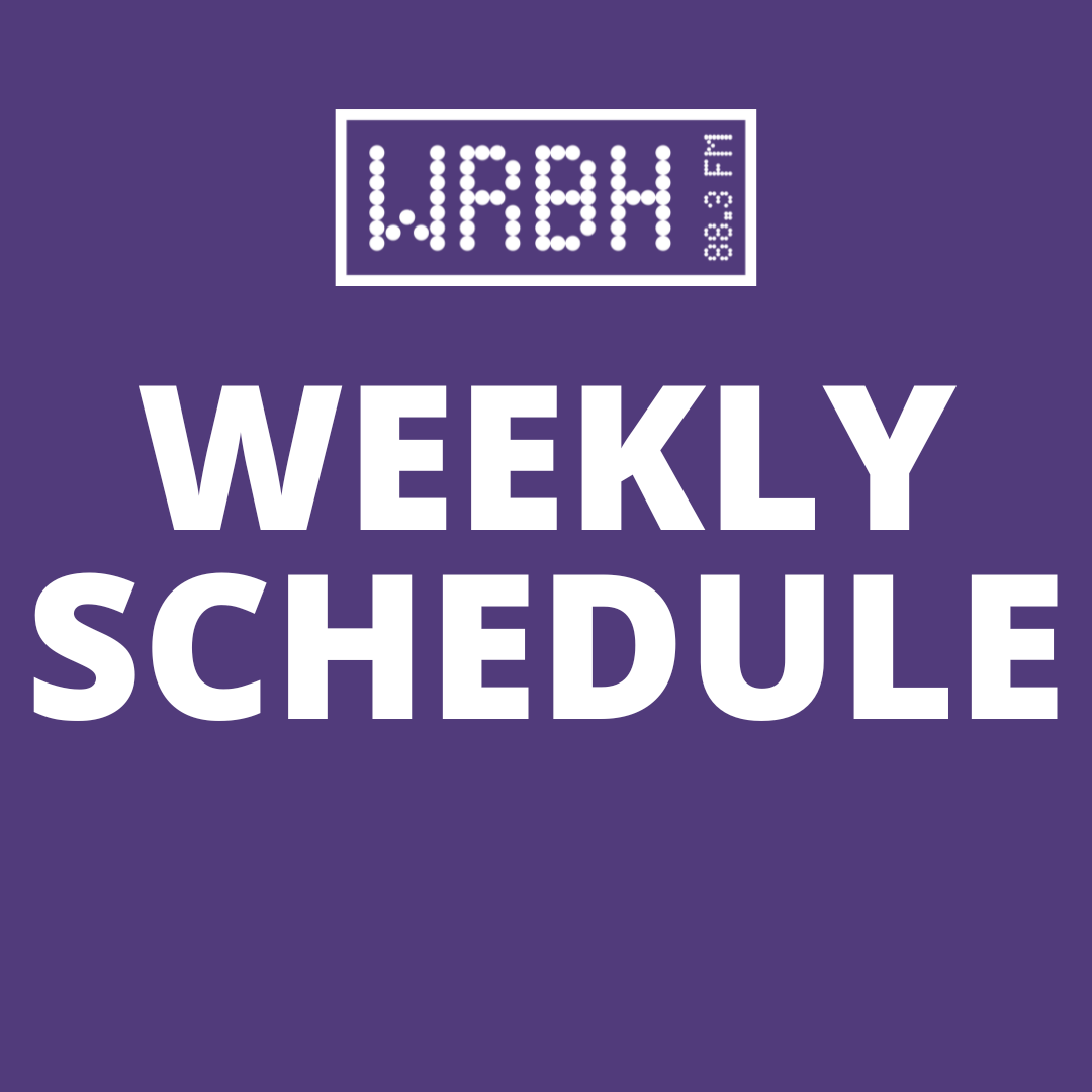 Purple background with WRBH logo and "Weekly Schedule" text